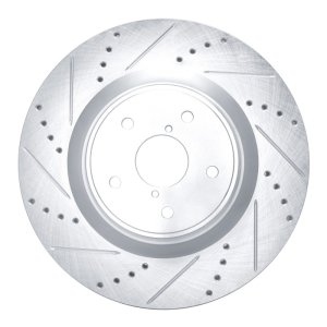 Subaru WRX STI Brake Rotor (1) - Front Left - R1 Concepts - Drilled & Slotted - Silver - `18-`25